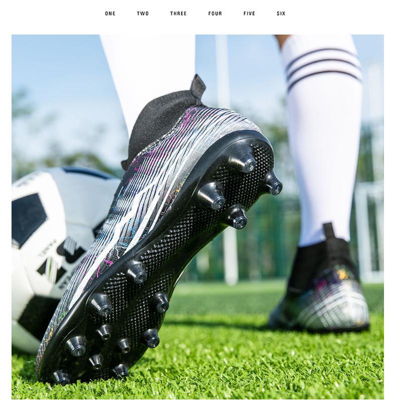 Product Introduction of Messi Football Shoes Large Size: EU35-47 Male Teenager Students Outdoor Lawn High-top Training Shoes Cristiano Ronaldo Children Adult AG Spike Anti-slip Shock Absorbing Professional Competition Shoes 9