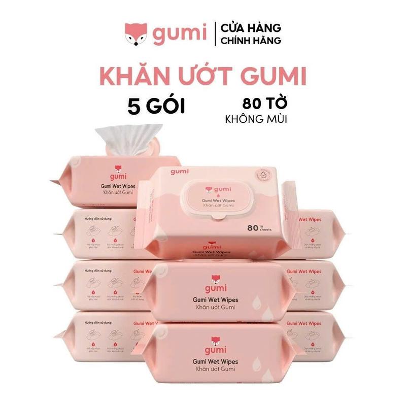 Combo 5 gói khăn ướt KOTO 80 tờ KHÔNG cồn KHÔNG parabens cao cấp dành cho em bé