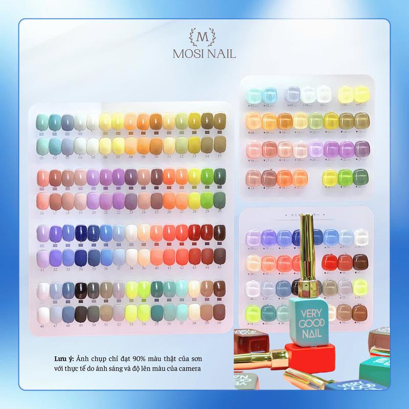 Set 60 màu sơn gel làm móng nail VERYGOOD cổ cao nắp vàng, chất sơn đặc, mướt - Tặng kèm bảng màu, base top