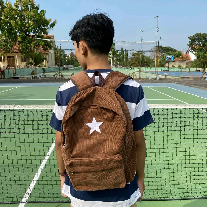 Ransel Corduroy starboy unisex | Tas Sekolah Korduroi | Tas Backpack Corduroi Bintang | Tas Punggung Korduroy pria dan wanita | cod tas bintang corduroy 4
