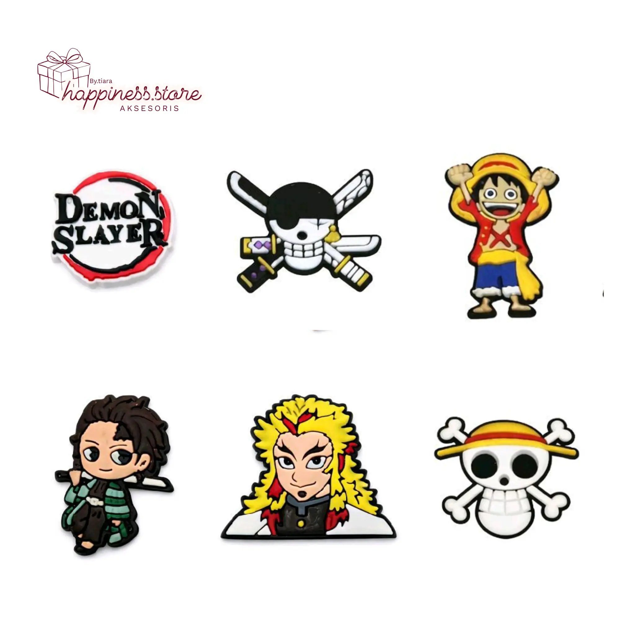 jibbits sendal karakter one piece isi 6pcs, keren dan kece abiss unisex manik manik