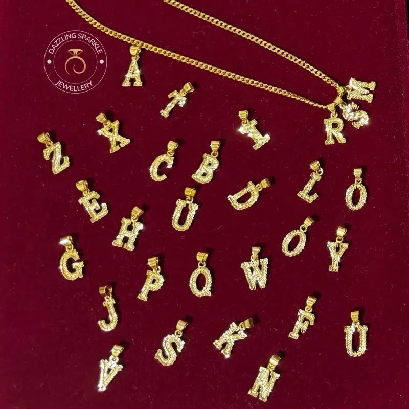 Necklace Set BANGKOK PREMIUM 916 Gold plated Cuban Chain and Alphabet Letters Set (45-50 cm length)( Pls place order and DM which letter u would like)
