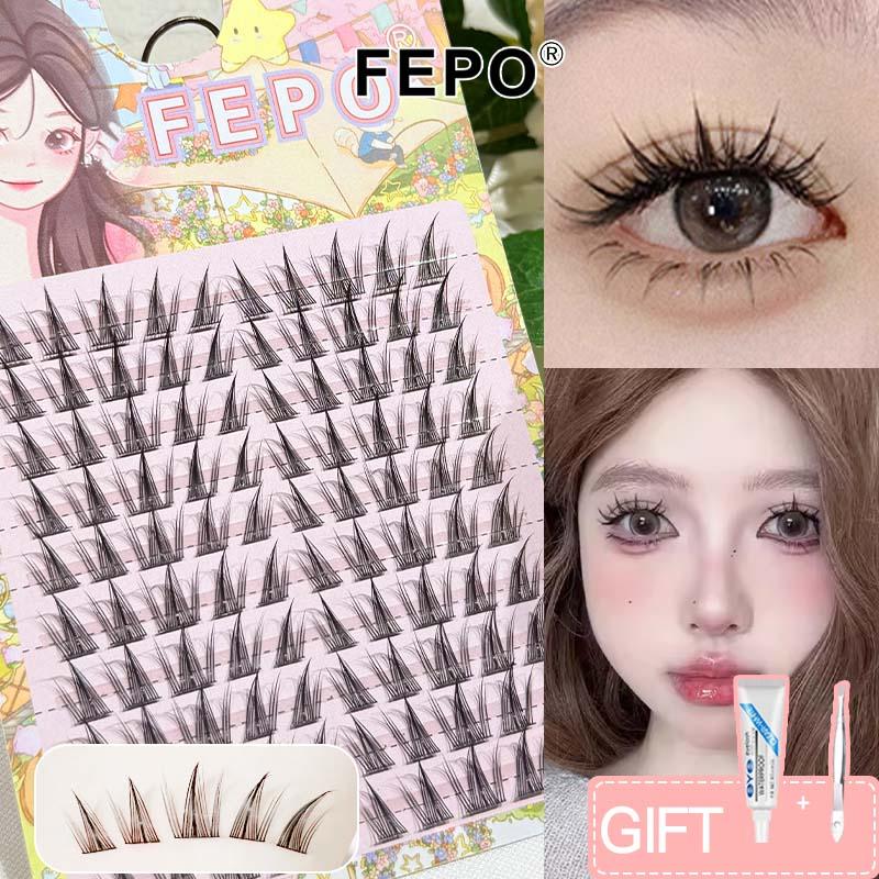 FEPO 8/10 Hàng Lông Mi Giả 11-12mm tự nhiên Sức Chứa Lớn Chất Lượng Cao Món quà miễn phí Keo dán lông mi + nhíp