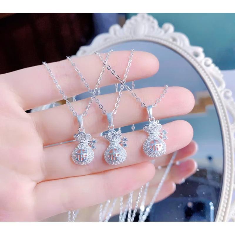  Dây chuyền TÚI TIỀN KIM BẢO đính full Mois S925 thiết kế sang trọng quý phái cho nữ 