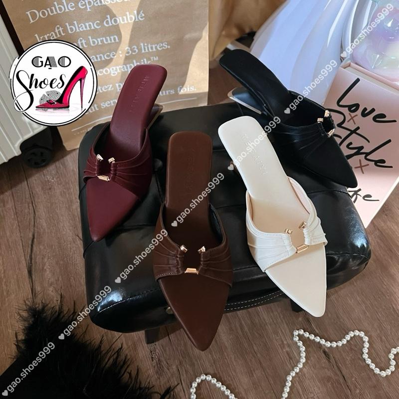 gao.shoes999 Chân thon,gầy đúng size chân đầy đặn,bè tăng size - CÓ BIGSIZE Guốc Nữ Mũi Nhọn 5CM Quai XẾP LY Khoá MÓC U Cực Sang Chảnh