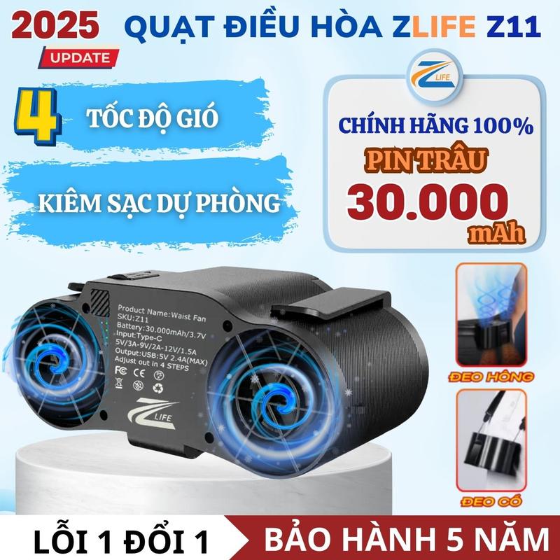 Quạt Đeo Thắt Lưng - Đeo Cổ Zlife Z11 30000mAh - Quạt Điều Hòa Tích Điện Dùng 30H Kèm Sạc Dự Phòng 0