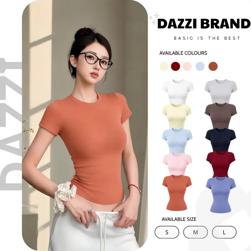 Áo thun trơn nữ cổ tròn vải cotton mịn DAZZI form ôm babytee Women A016