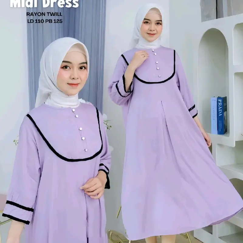Amanah Daster Midi Matt Rayon Twill premium Daster Busui Bumil Kancing Depan Dress Fit 0