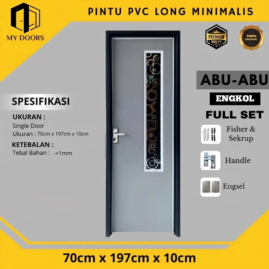 Pintu Kamar Mandi Minimalis Bahan PVC Tebal + Cermin Dan Handle Engkol
