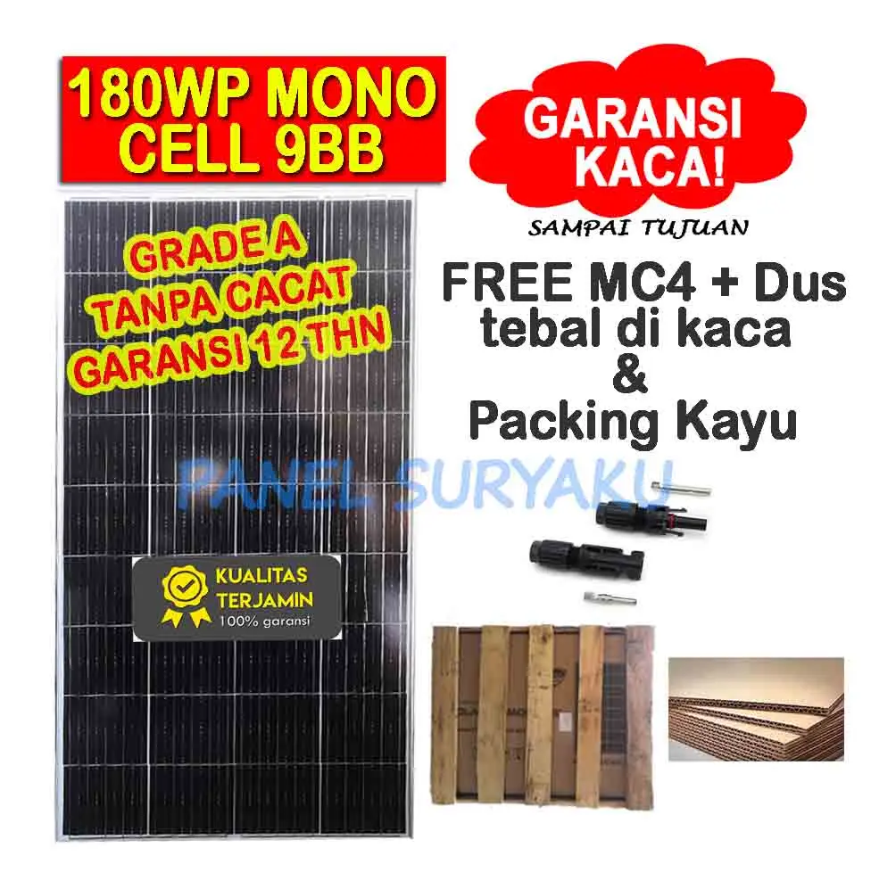 Solar Panel Surya 180wp Mono Solar Cell 180wp Mono FREE Packing Kayu + MC4
