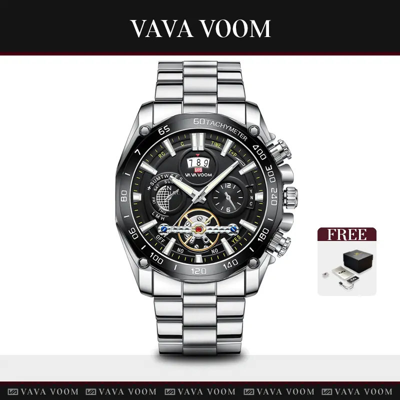VAVAVOOM 2421 Jam Tangan Pria Stainless Steel Analog Quartz Original Tahan Air Watch + Kotak Gratis 0
