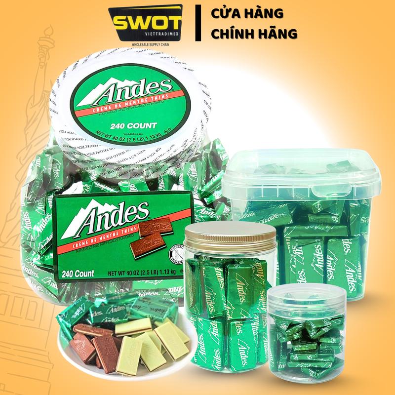 SOCOLA BẠC HÀ ANDES Hộp 240 Thanh Cao Cấp Chính hãng Mỹ Chocolate Mỹ Hương Vị Bạc Hà thơm ngon dễ ăn SôCôLa tốt cho sức khỏe dùng để ăn vặt rất ngon Snack Food socola bạc hà - SWOT