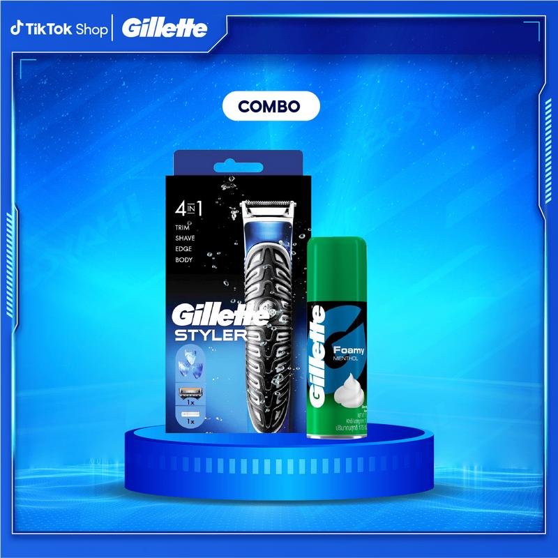 Combo Máy Cạo Nam Cao Cấp GILLETTE Styler 4in1 và Bọt Cạo Râu Gilletle Hương Bạc Hà