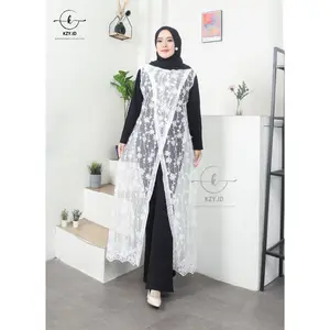 [Kzy.Id] Outer Lussy Dress kondangan Wanita Kekinian Kancing Motif Muslim Brokat Cardigan Putih Kardigan Hitam