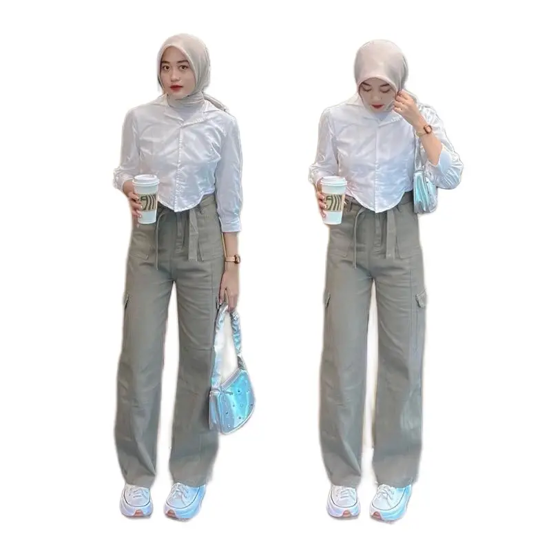 Cargo Highwaist Celana Jeans Gesper Wanita