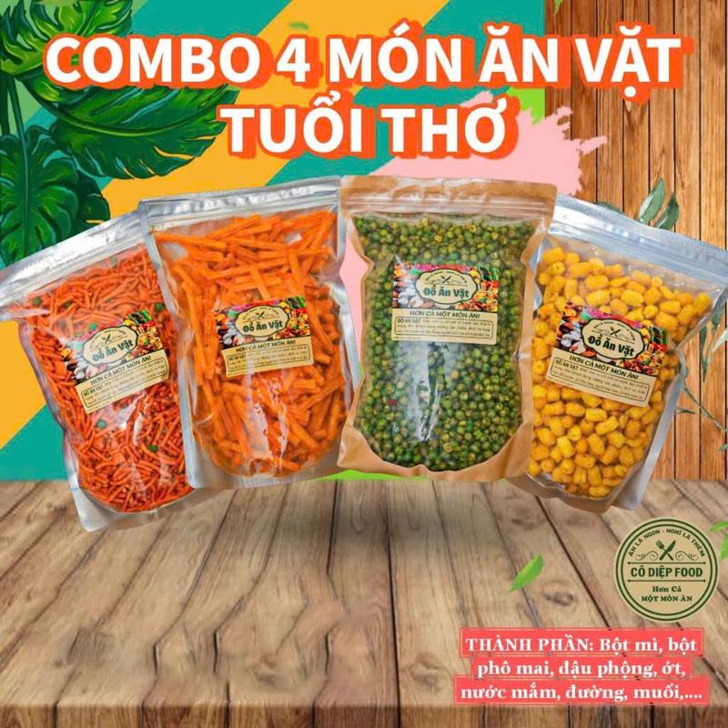 Combo 2KG Tiết Kiệm Đồ Ăn Vặt Tuổi Thơ Thơm Ngon : Snack Hương Phô Mai Nui Bơ Bim Que Đậu Hà Lan CÔ DIỆP FOOD