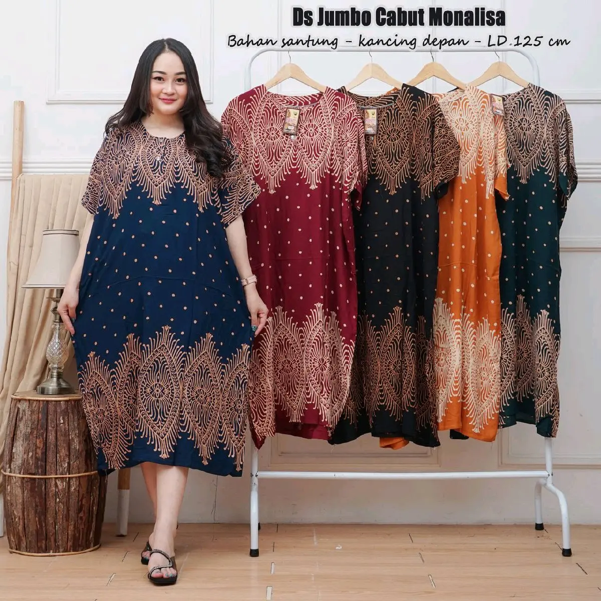 paket 3 pcs daster jumbo cantik motif terbaru kancing depan busui ld 120 cm Wanita Tidur Nyaman