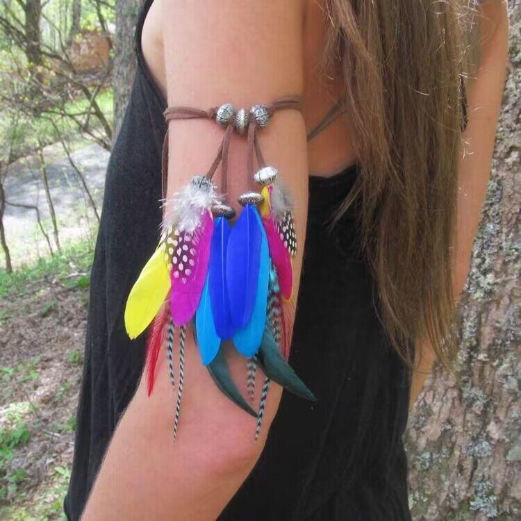 Product Introduction of Gothic wrist accessories Feather Arm Chain Halloween Show Dance Feather Wristband 4