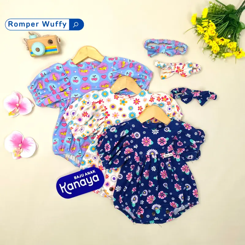ROMPER WUFFY by MAYBEE BAJU BAYI NEWBORN BAHAN KAOS INCLUDE HEADBAND BY MYBEE (SNI) 0-12 BULAN 0