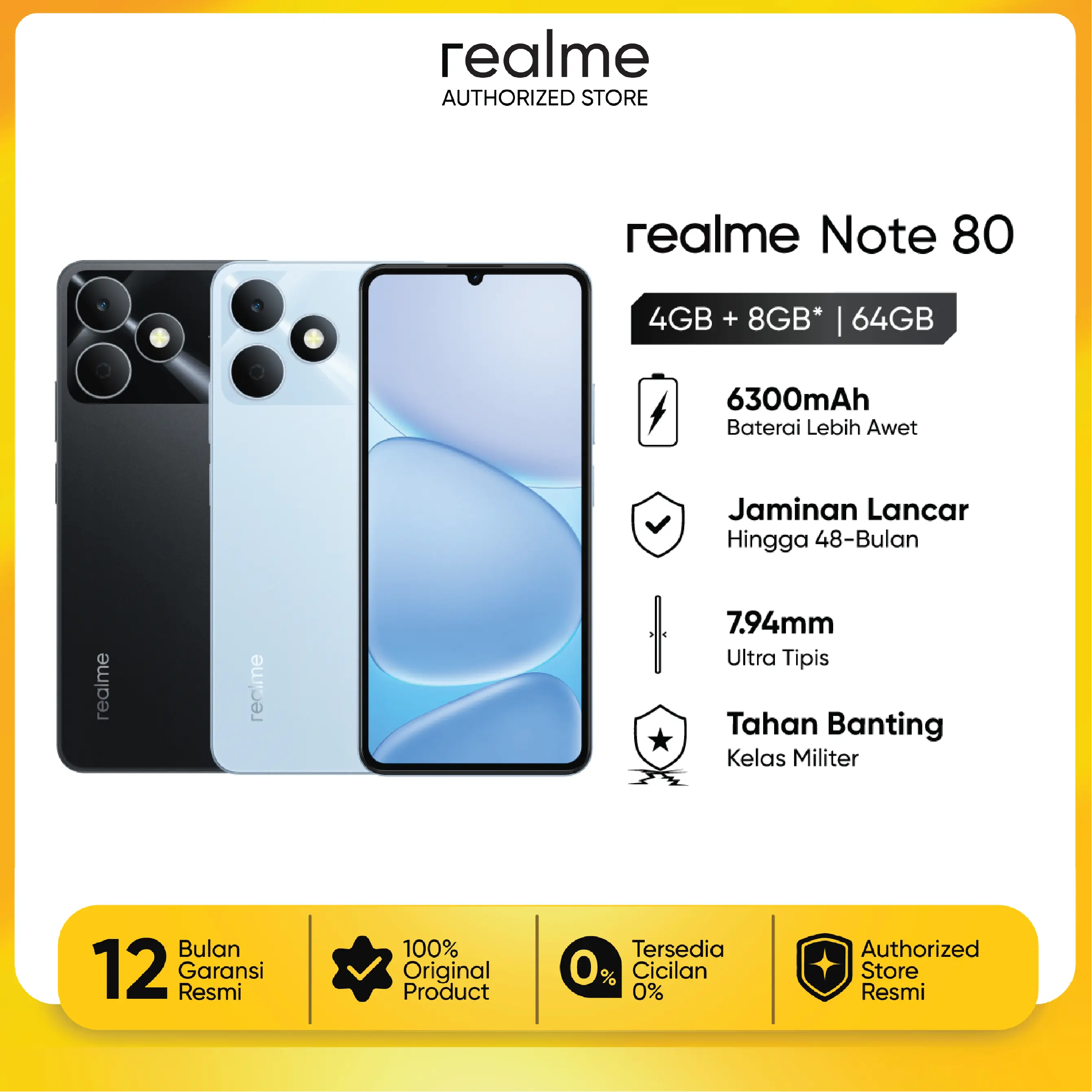 realme Note 80 4GB+4GB*|64GB (Desain Tangguh | 6300mAh Baterai | Proteksi ArmorShell | Jaminan Lancar Hingga 48-bulan | IP54)