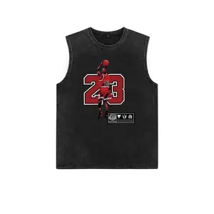 Rompi longgar tanpa lengan katun murni musim gugur dan musim dingin untuk wanita, lapisan dasar, kaos oblong bermotif distressed yang sudah dicuci, potongan bahu