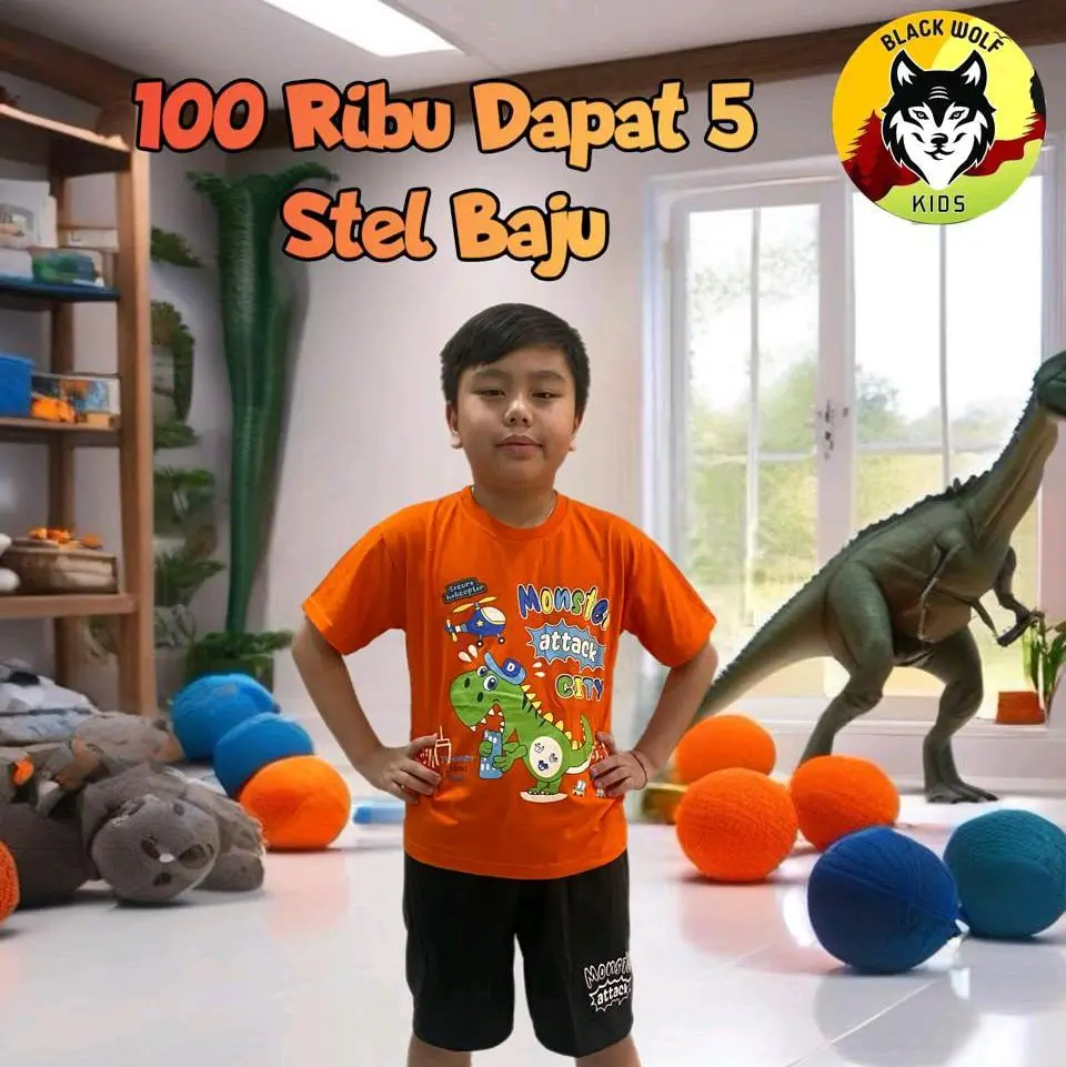 100 Ribu 5 PCS Setelan Tangan Oblong Anak Cowok Usia 2 - 6 Tahun ( motif Random )