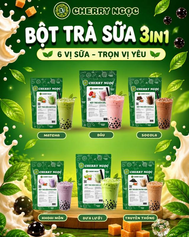 Bột Trà Sữa 3in1 CHERRY NGỌC - Trà Sữa Pha Sẵn Đủ Vị Thơm Ngon, Tiện Lợi, Dễ Làm Tại Nhà