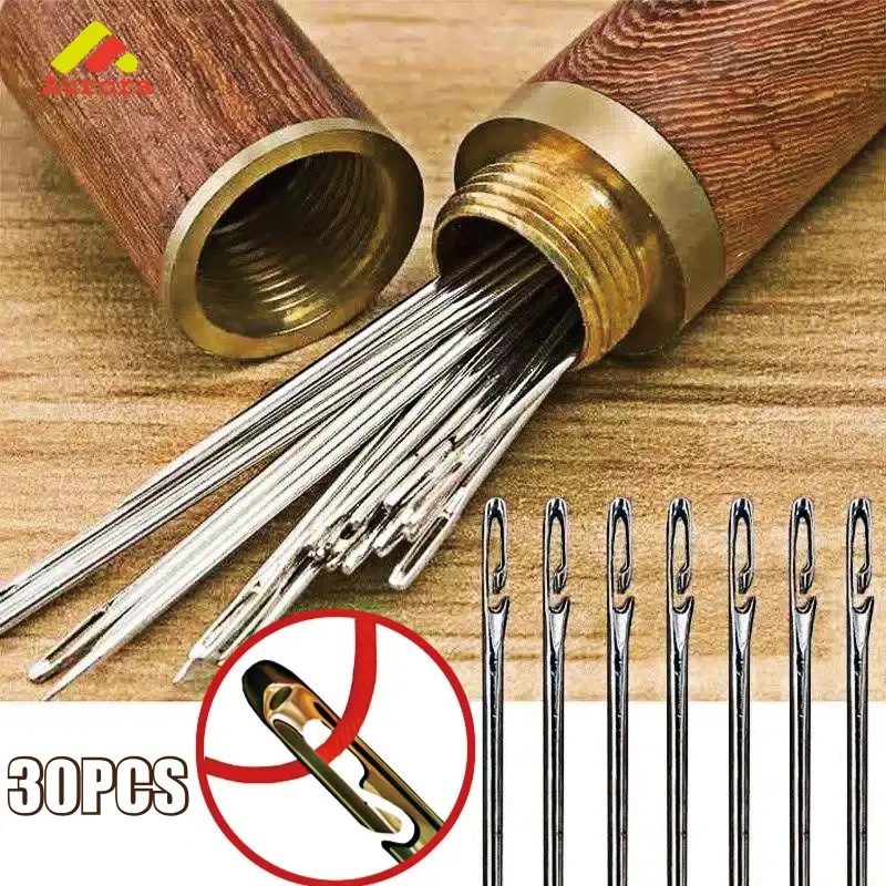 30Pcs/Set Jarum Jahit Khusus Lansia Tanpa Pengenalan Jarum Buta Lubang Sampi Untuk Jahit Pakaian Bukaan Selimut Rumah Tangga