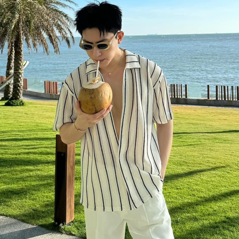 Áo Sơ Mi Ngắn Tay Đi Biển Hoạ Tiết Đan Lưới Nam Nữ ZUTEE