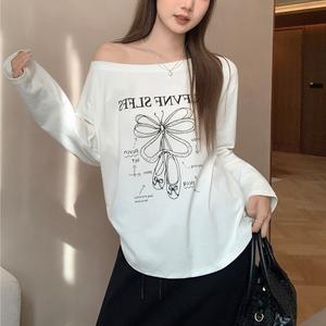 Women's & Striped Round Neck Long Sleeve Letter Print T-Shirt, Fall New Inner Layer Loose Fit Top, Casual Women's Clothing 3701 Womenswear Crewneck