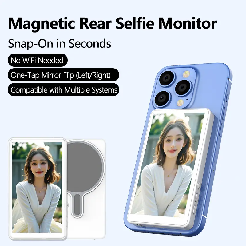 Rear selfie Magnetic monitor Screen，MagSafe，Wireless phone screen sharing projector for IOS&Android，Selfie / live broadcast / vlog / TikTok，Vlog Monitor