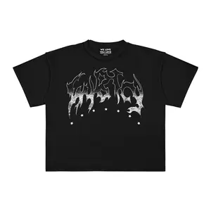 Kaos Boxy Crop Oversize / T-shirt Logo S Black Unisex Sybtcy