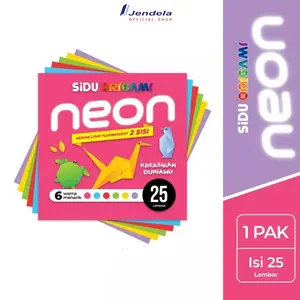 Bonus Kertas Sidu Origami Neon 12x12 Kertas Lipat Fluorescent Double Side Warna Sama Bolak balik 1 Pack Isi 25 Sheets 25 Lembar ATK