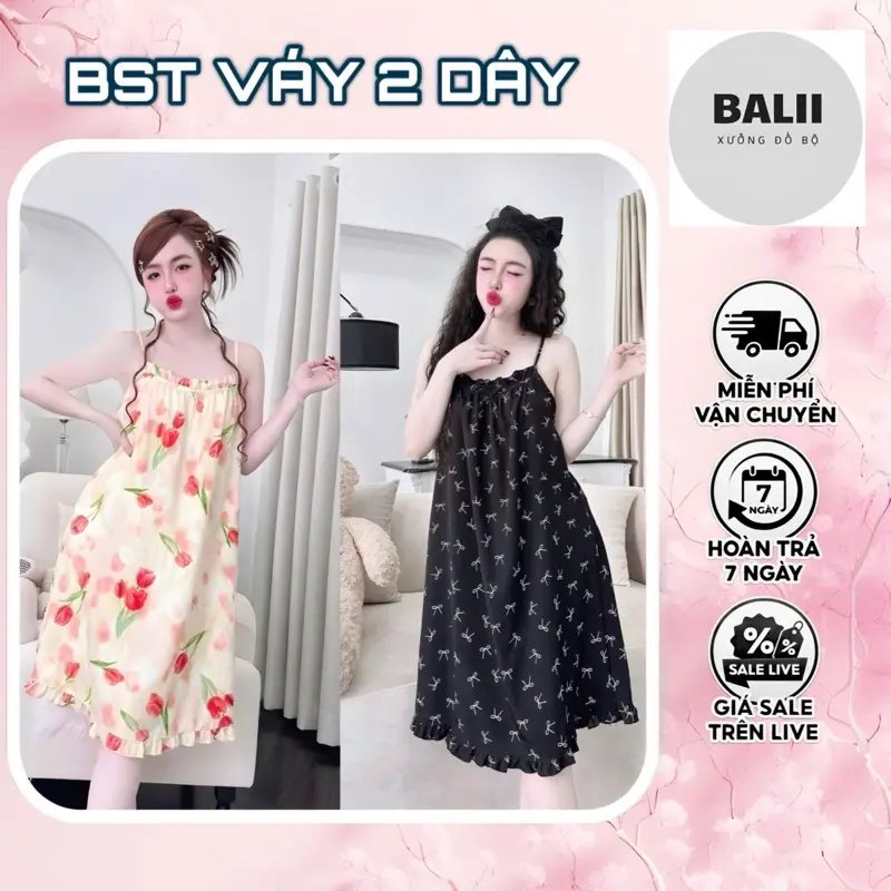 [BST MỚI]-Váy Ngủ Lụa Hàn 100D Mềm Hai Dây - Hoa Nhí Dễ Thương- Mát Mẻ Thoải Mái Mùa Hè- (40-75kg)
