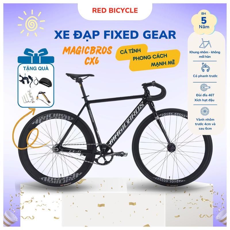Xe Đạp Fixed Gear MagicBros CX6 - Khung Nhôm Không Mối Hàn - Xe Đạp Tay Cong Thể Thao, Xích Hạt Đậu