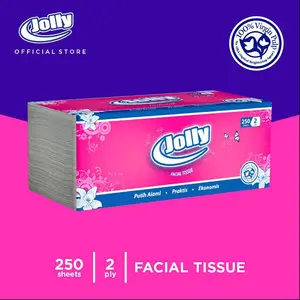 Tissue Jolly 250 Lembar 2 Ply, Serat Alami 100%, Tisu Wajah Lembut dan Sejuk Tisu