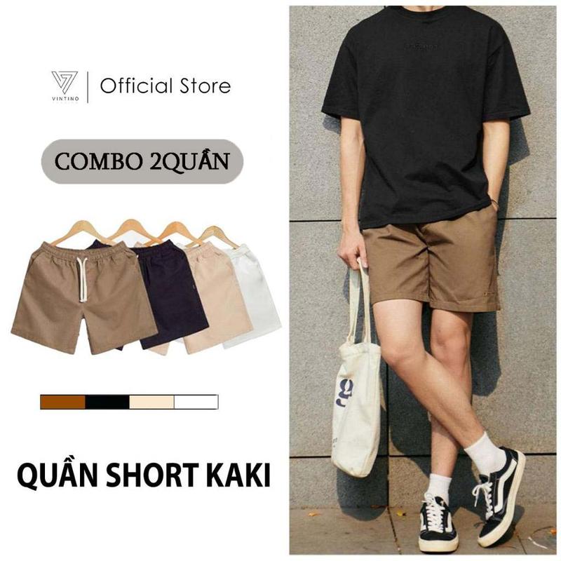 COMBO 2 Quần Short Kaki VINTINO Form Đùi Cộc Vải Kaki Gió Cạp Chun Menswear Nam Có Túi