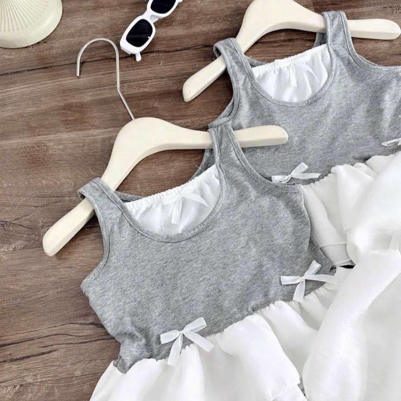 (Shopmesockids ) Quần áo hè,Sét áo xám mix quần trắng kiểu dáng bí phong cách Hàn cho bé gái 1