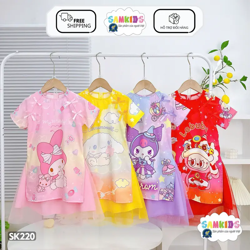 SAMKIDS - SET Áo Dài TẾT CÁCH TÂN CHO Bé Gái  - HỌA TIẾT DỄ THƯƠNG 0