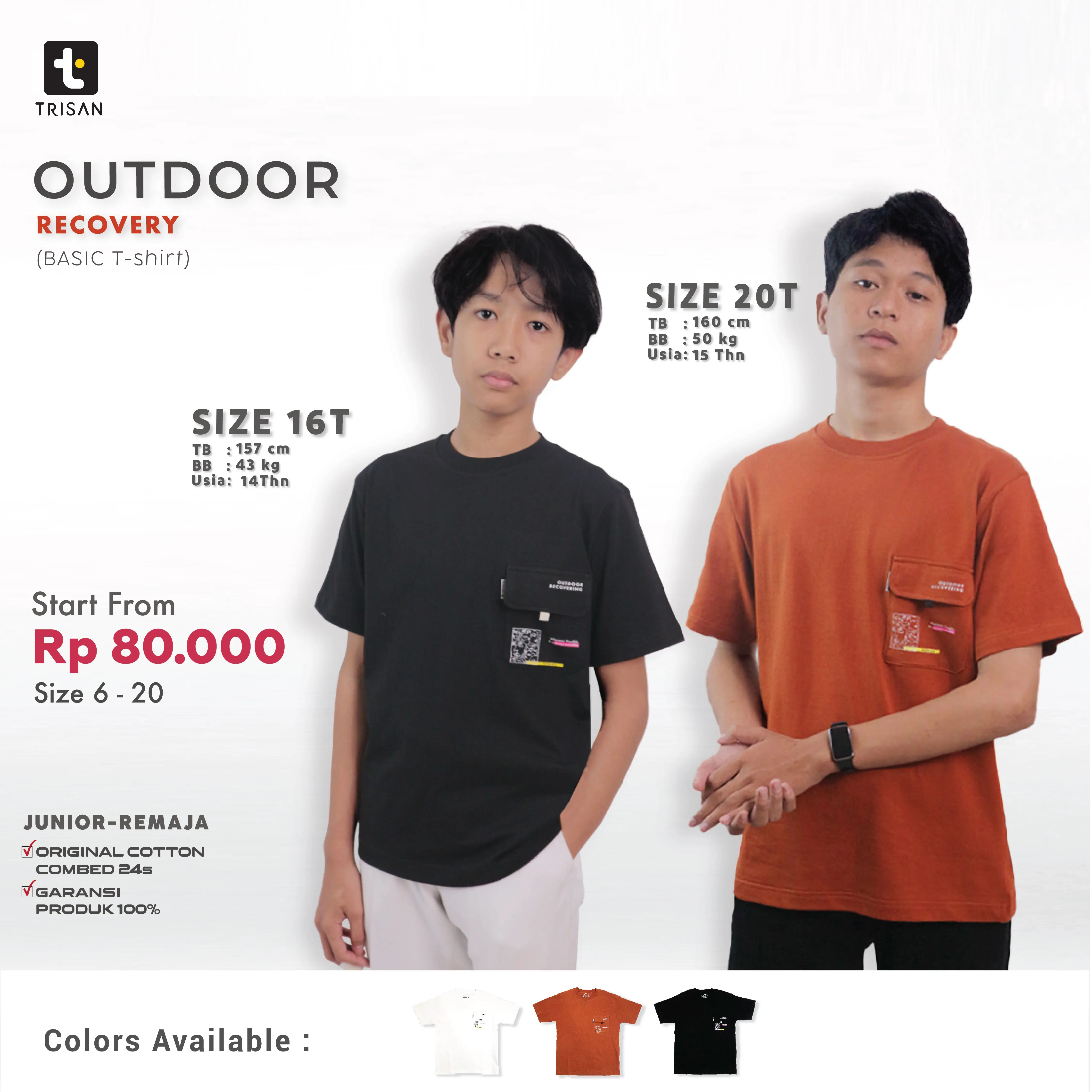 TRISAN BAJU KAOS POLOS ANAK LAKI JUNIOR REMAJA POCKET TUTUP MOTIF  100℅ KOMBED KATUN
