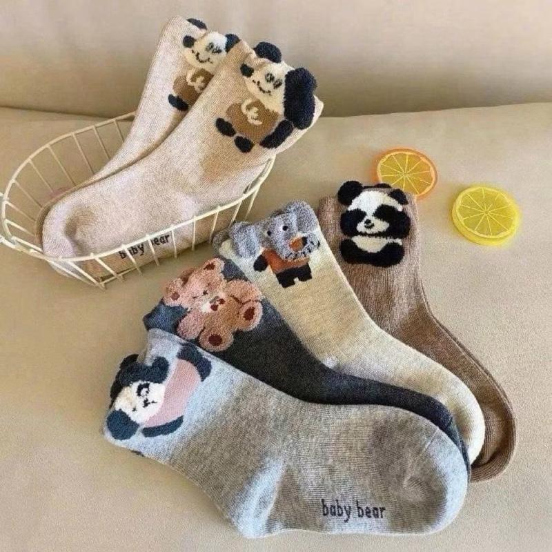 Sét 10 đôi tất trẻ em Họa Tiết Gấu cotton mềm mại thoáng khí cổ cao cho bé trai,bé gái 1-12 tuổi