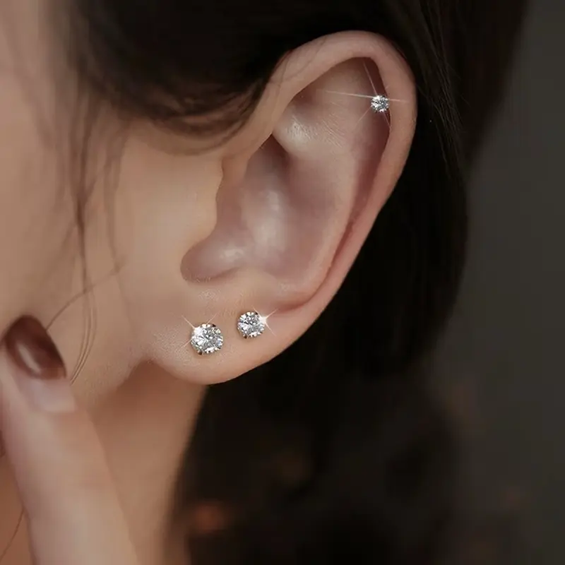 (2pcs/pasang) ANTING-ANTING ANTING ZIRCON KANCING ZIRKON BULAT BAJA TAHAN KARAT TITANIUM ANTING-ANTING SEDERHANA SILVER 925 2
