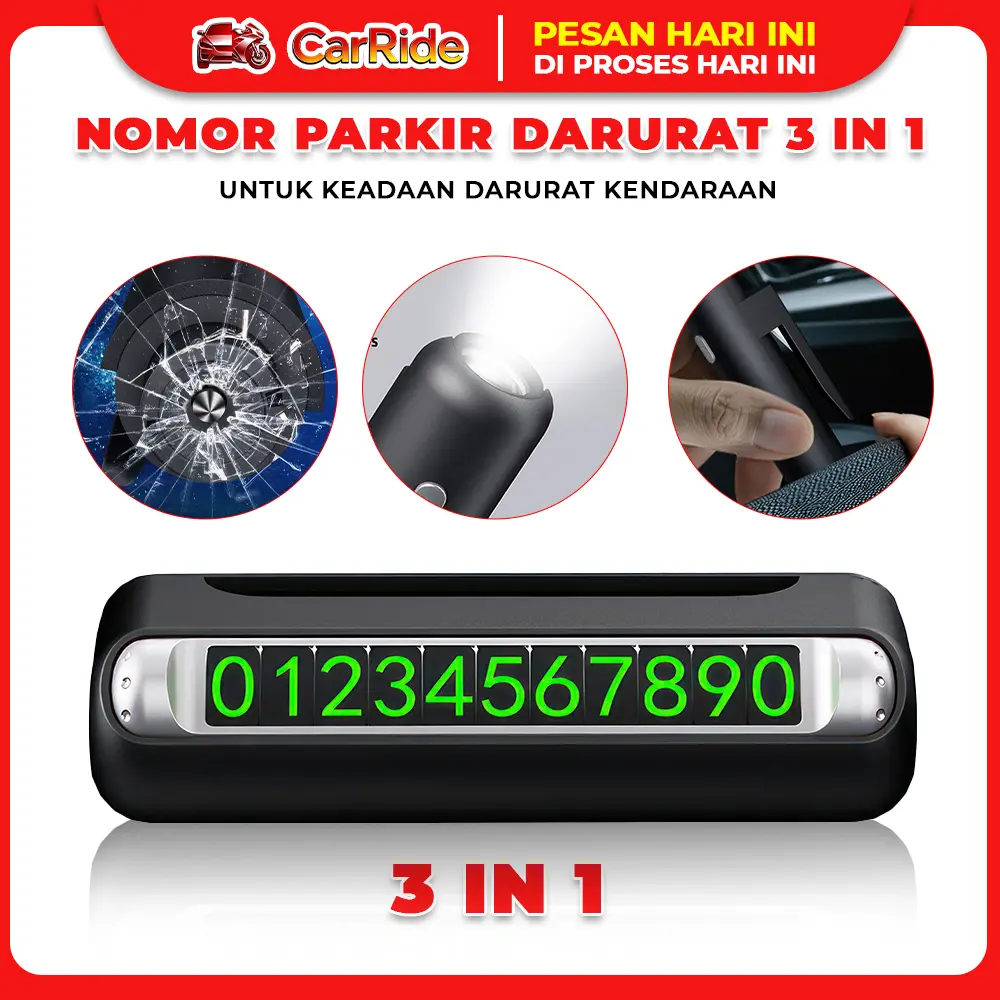 Nomor Parkir Mobil Universal 3in1 Temporary Phone Number LED Car Accessories