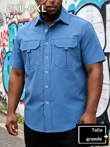 Camisa casual de hombre de talla grande con bolsillo, transpirable y de color sólido, ideal para uso diario, deportes, ejercicio y caminata; unisex