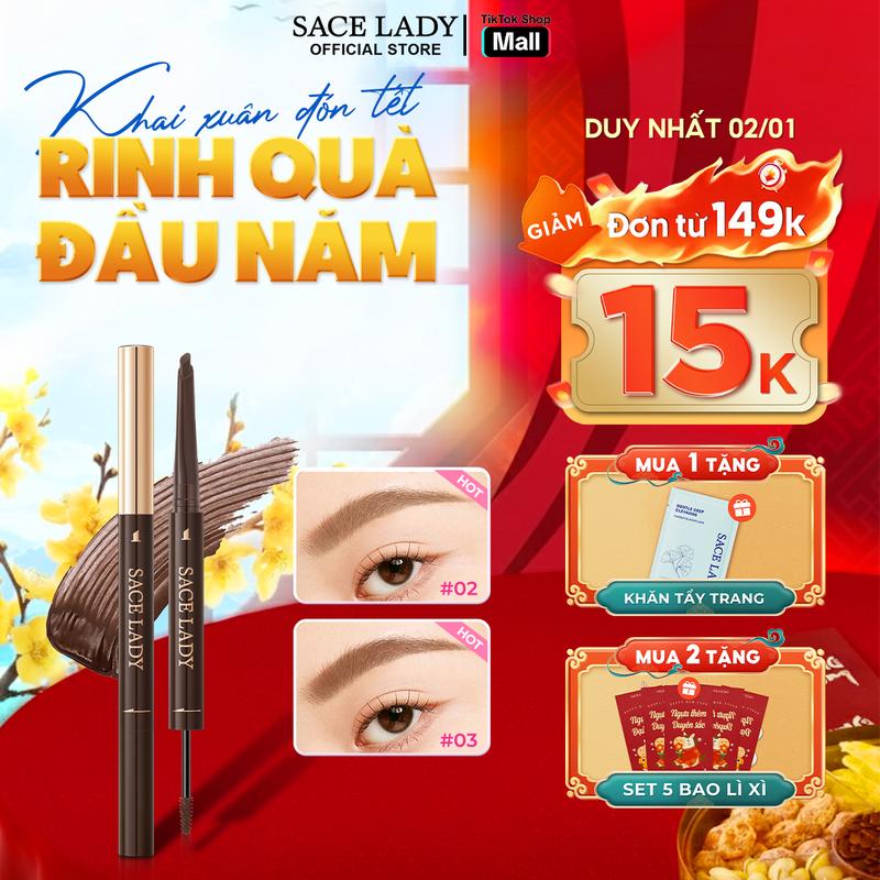   NEW  SACE LADY Chì kẻ & Gel nhuộm lông mày 2 trong 1 lâu trôi tiện lợi 