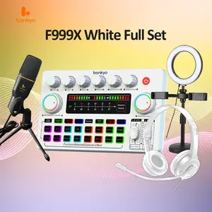 Bonkyo Paket Streaming Lengkap F999X: Sound Card + Mikrofon M990 + Headset OH06+ Lampu Pengisi | Cocok untuk Penyanyi TikTok, Streaming Game & Rekaman