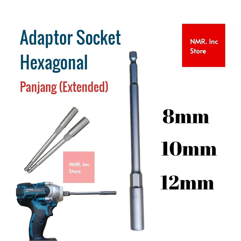 Adaptor Socket Mata Kunci Shock Format Hexagonal Ukuran 8 10 12 mm Panjang 150mm Extended, Bisa Untuk Buka Bak CVT Motor Matic. 0