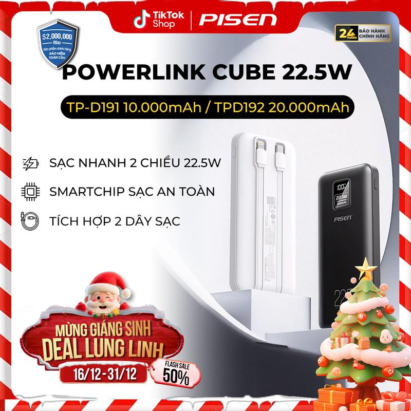   PISEN  Sạc Dự Phòng Chuẩn CCC 20.000mah Tích Hợp 2 Dây Sạc Thông Minh Chống Chai Pin Smart Chịp Thông Minh PISEN PRO - POWER Cube 22.5W | TS-D191 TS-D192 | Bảo Hành 24 Tháng | Bảo Hiểm 2 Triệu Đô Toàn Cầu 