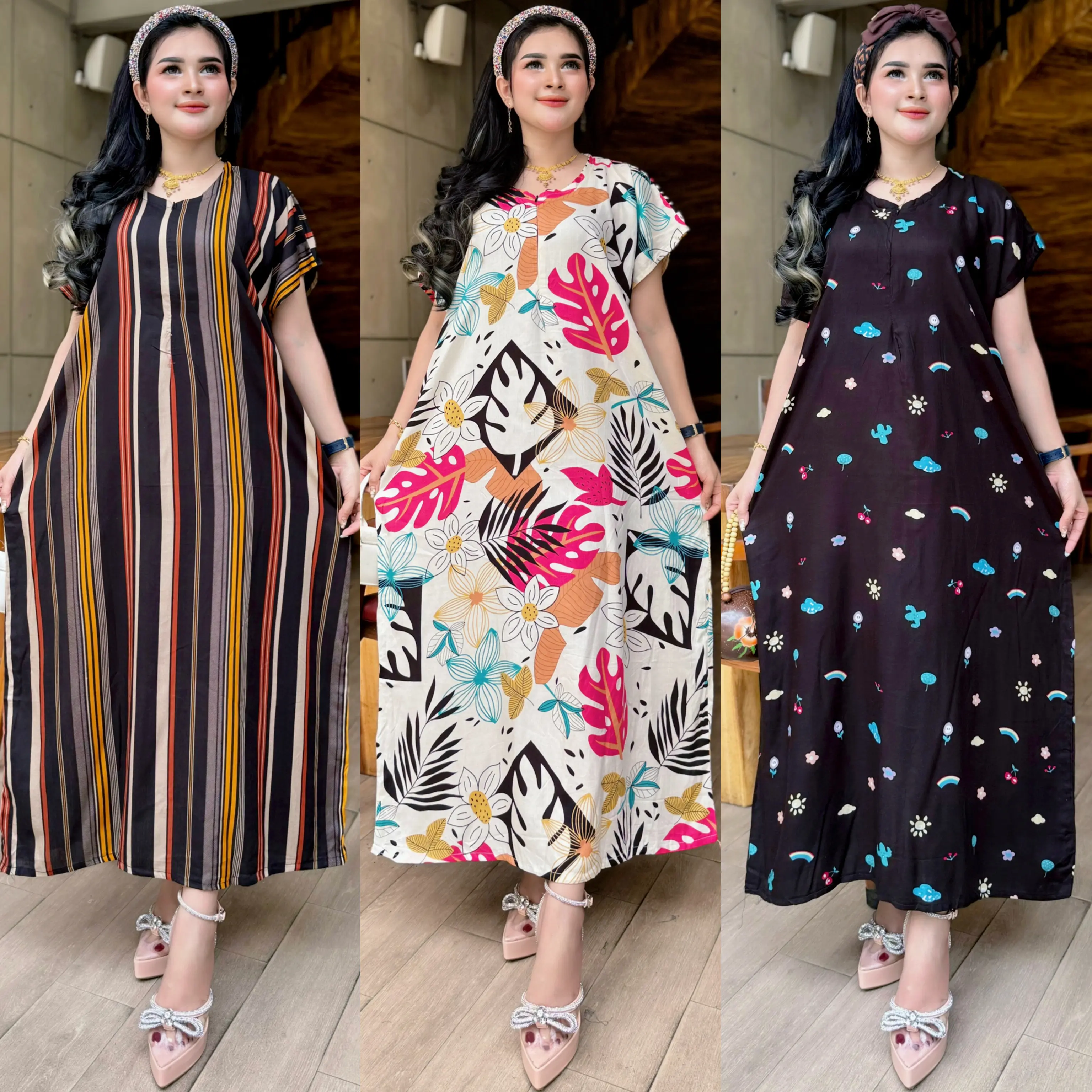Home Dress Daster Rayon Panjang Semata Kaki Kekinian Busui Bumil Resleting Depan Murah Adem Motif Ruffle Batik Wanita
