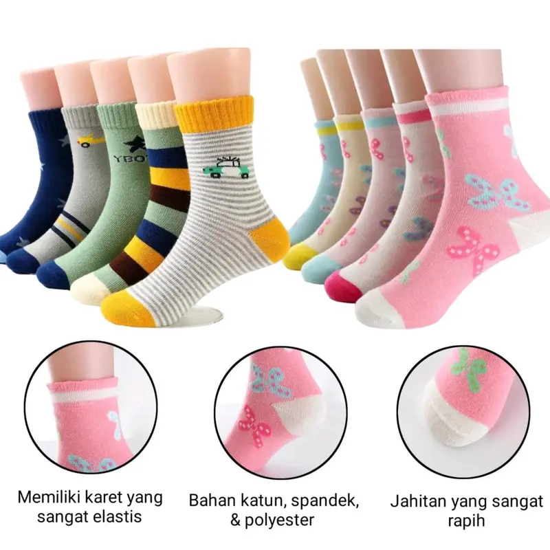 PROMO 6 PASANG KAOS KAKI ANAK PEREMPUAN DAN LAKI LAKI MOTIF TK SD 0